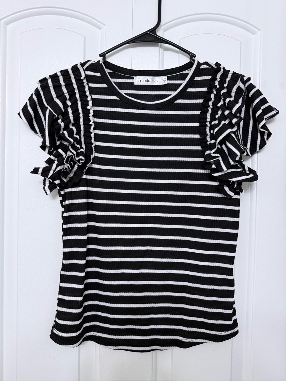 Black & White Striped Ruffle Sleeve Tee
